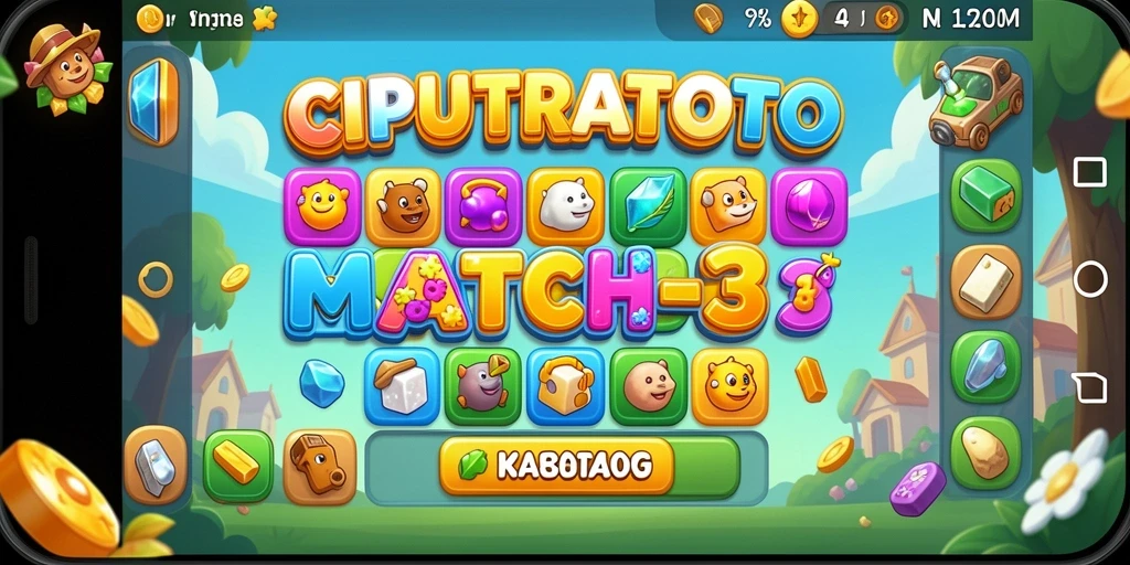 Gameplay seru Match-3 di CIPUTRATOTO dengan karakter lucu.