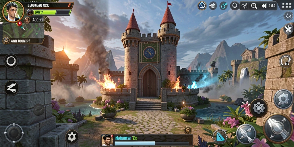 Tangkapan layar gameplay EOS77 menampilkan menara dan serangan musuh dalam aksi.