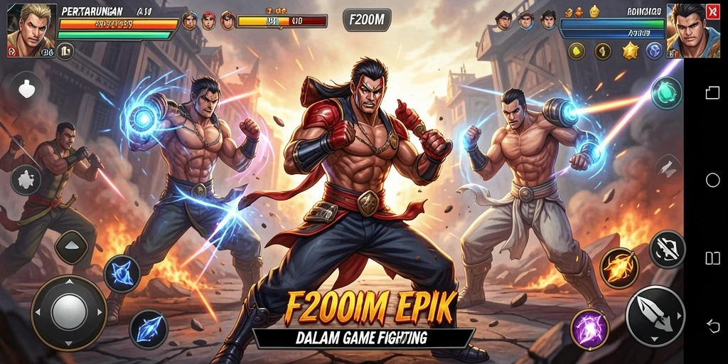 Gameplay F200M menampilkan aksi bertarung yang intens dan mendebarkan.