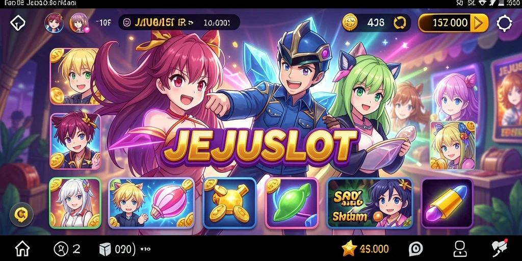 Tangkapan layar gameplay JEJUSLOT menampilkan karakter anime yang dinamis.