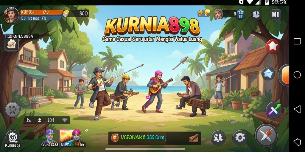 Tampilan gameplay menarik KURNIA898 dengan karakter lucu dan warna cerah.