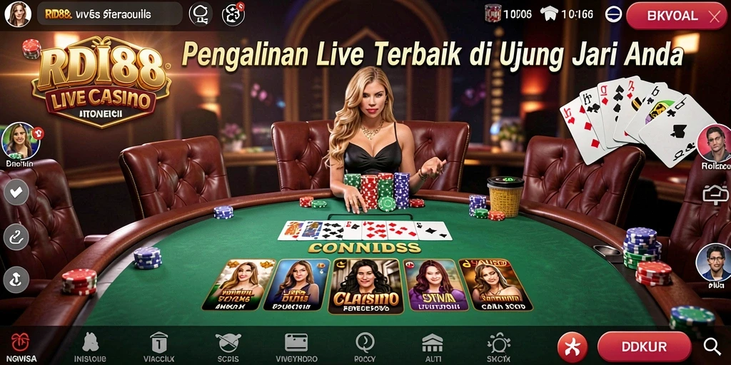 Screenshot RDI88 menunjukkan dealer langsung dalam aksi di meja permainan kasino.