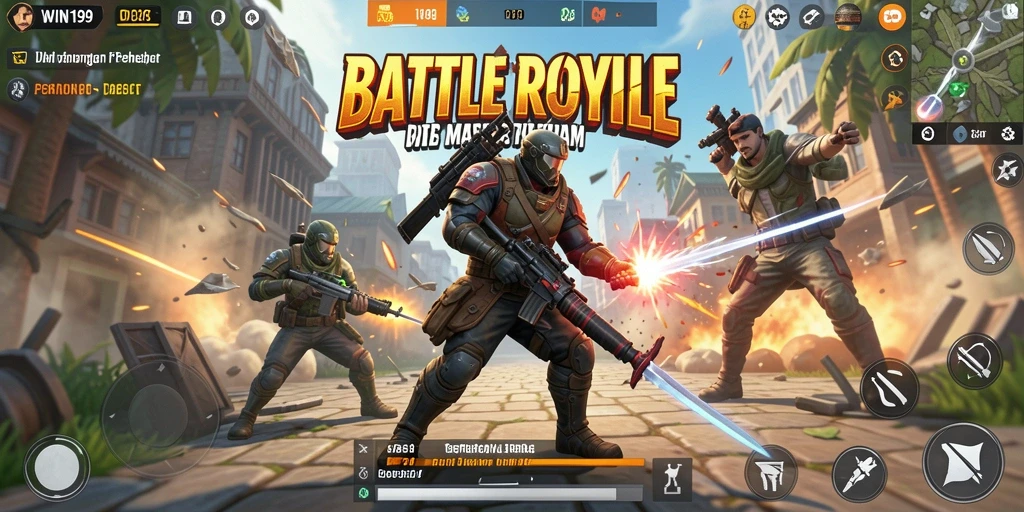 Gameplay mendebarkan di medan perang WIN199 dengan aksi Battle Royale.